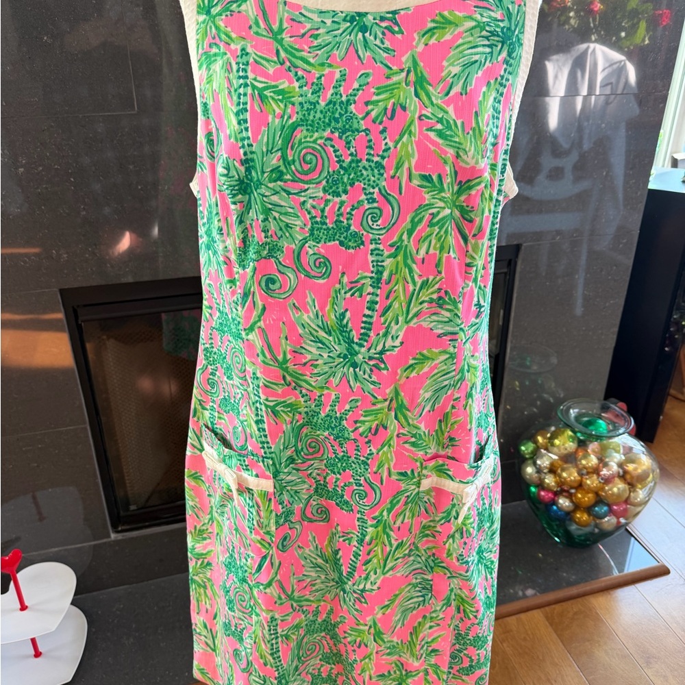 Lilly Pulitzer Pink and Green Leaf Print Midi Dress